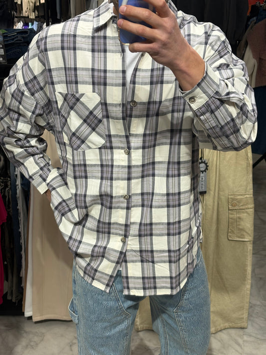 Camicia a quadri grigia e panna