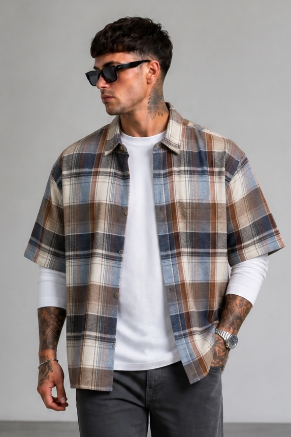 Camicia quadri con doppia manica