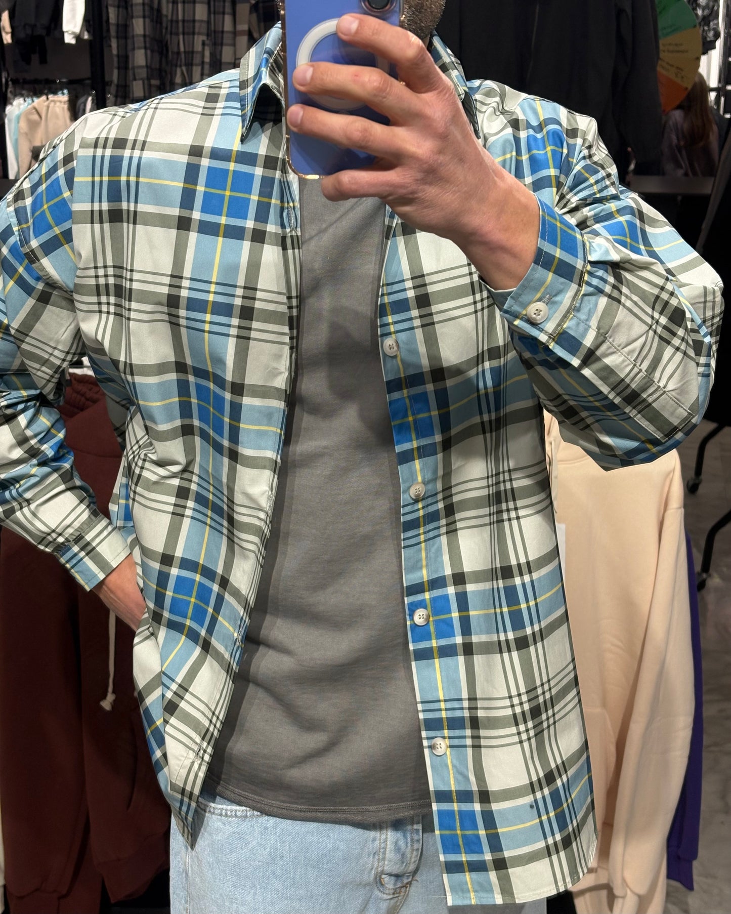 Camicia a quadri celeste