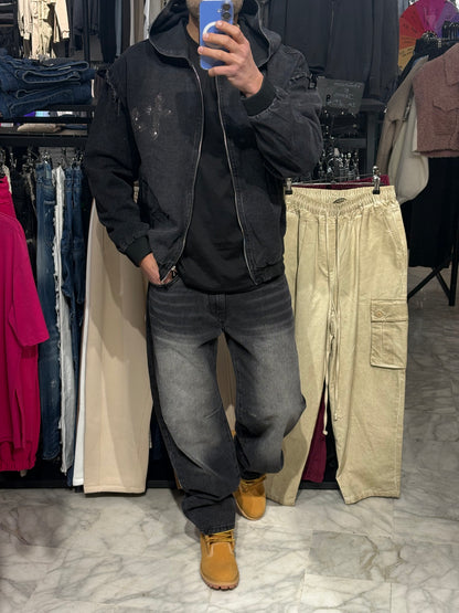 Felpa con Cappuccio e Strass - Nero Lavato