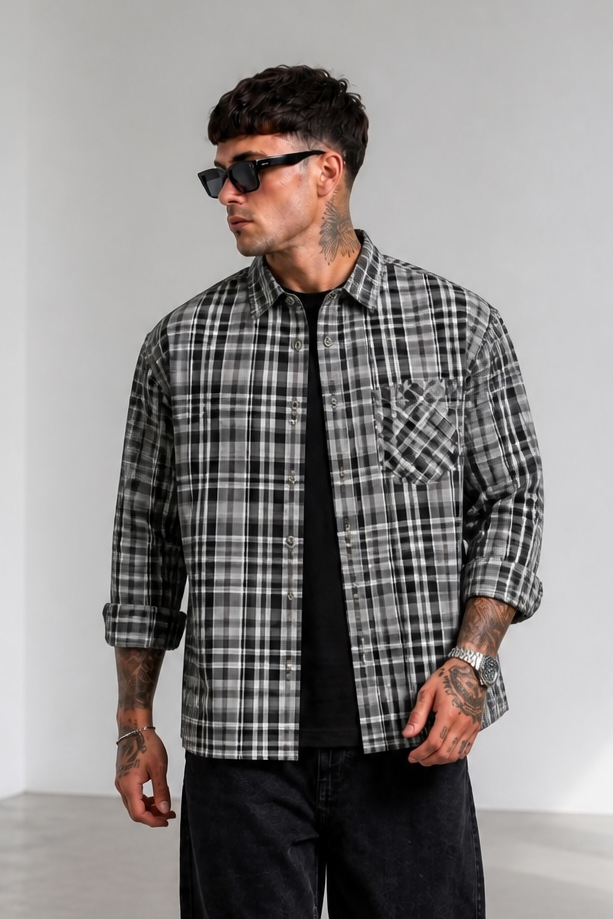 Camicia a scacchi black over