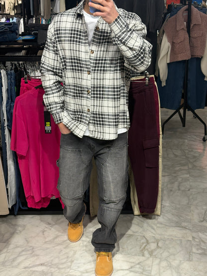 Camicia overshirt bianca/nera