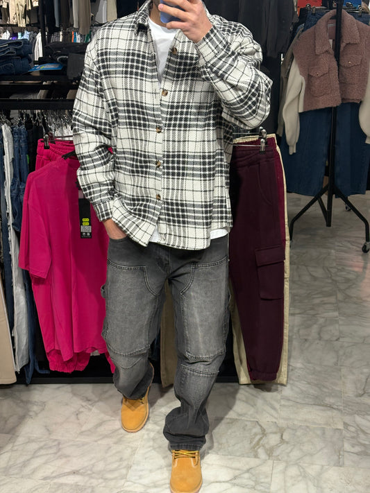 Camicia overshirt bianca/nera