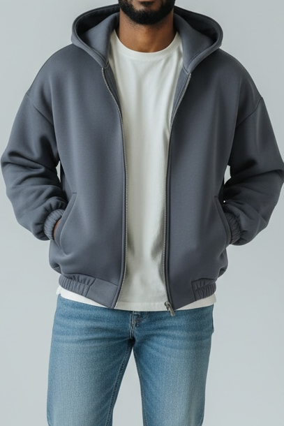 Felpa doppio cotone zip Grigia