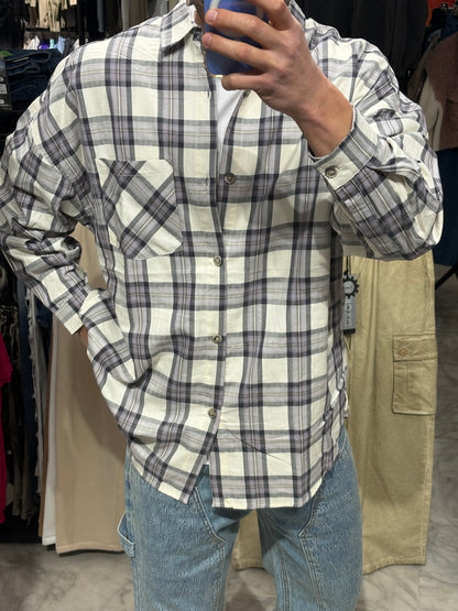 Camicia a quadri grigia e panna