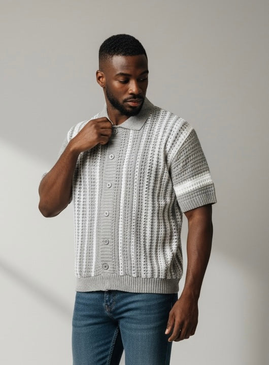 Cardigan grigio e bianco