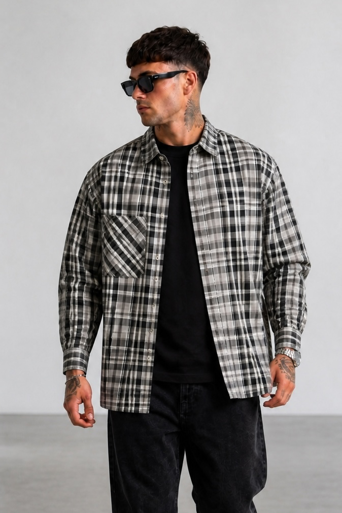 Camicia a scacchi black over
