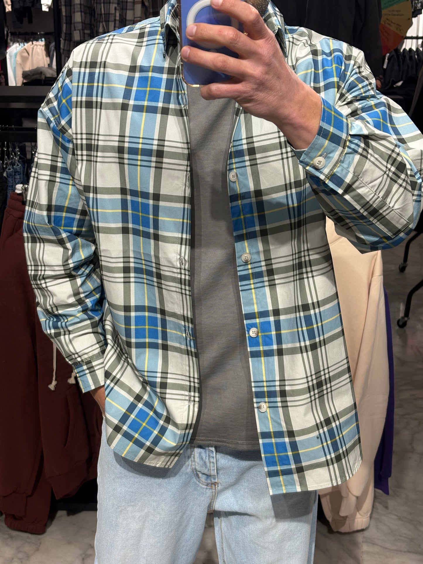 Camicia a quadri celeste
