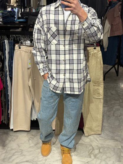 Camicia a quadri grigia e panna