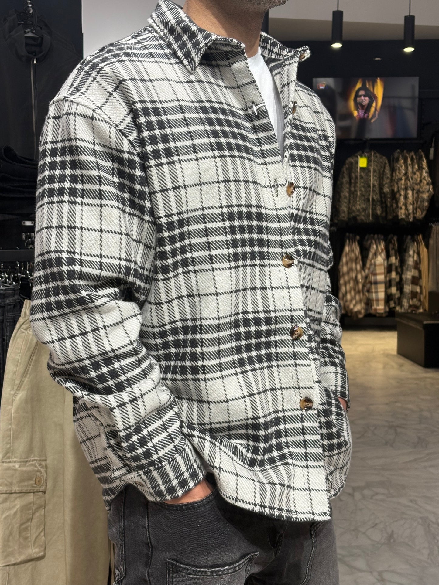 Camicia overshirt bianca/nera