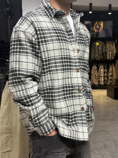 Camicia overshirt bianca/nera