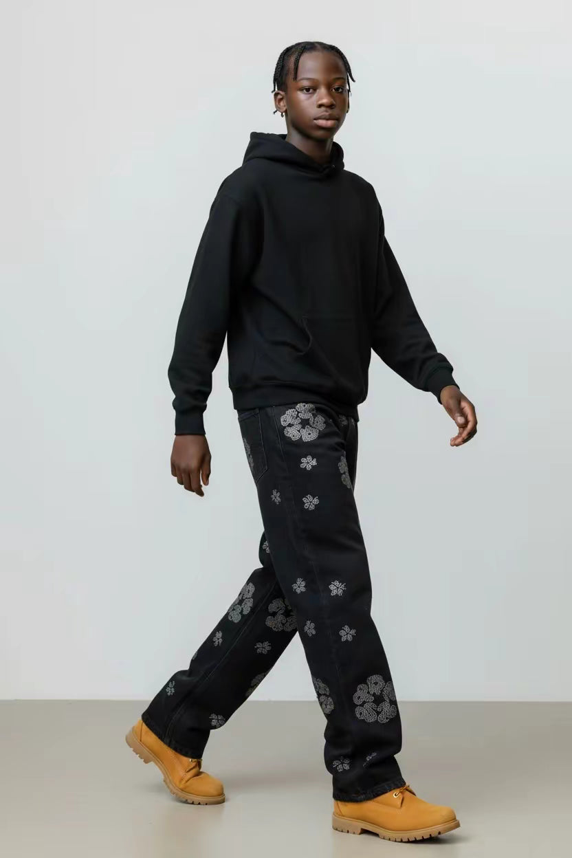 Denim Baggy Fiori