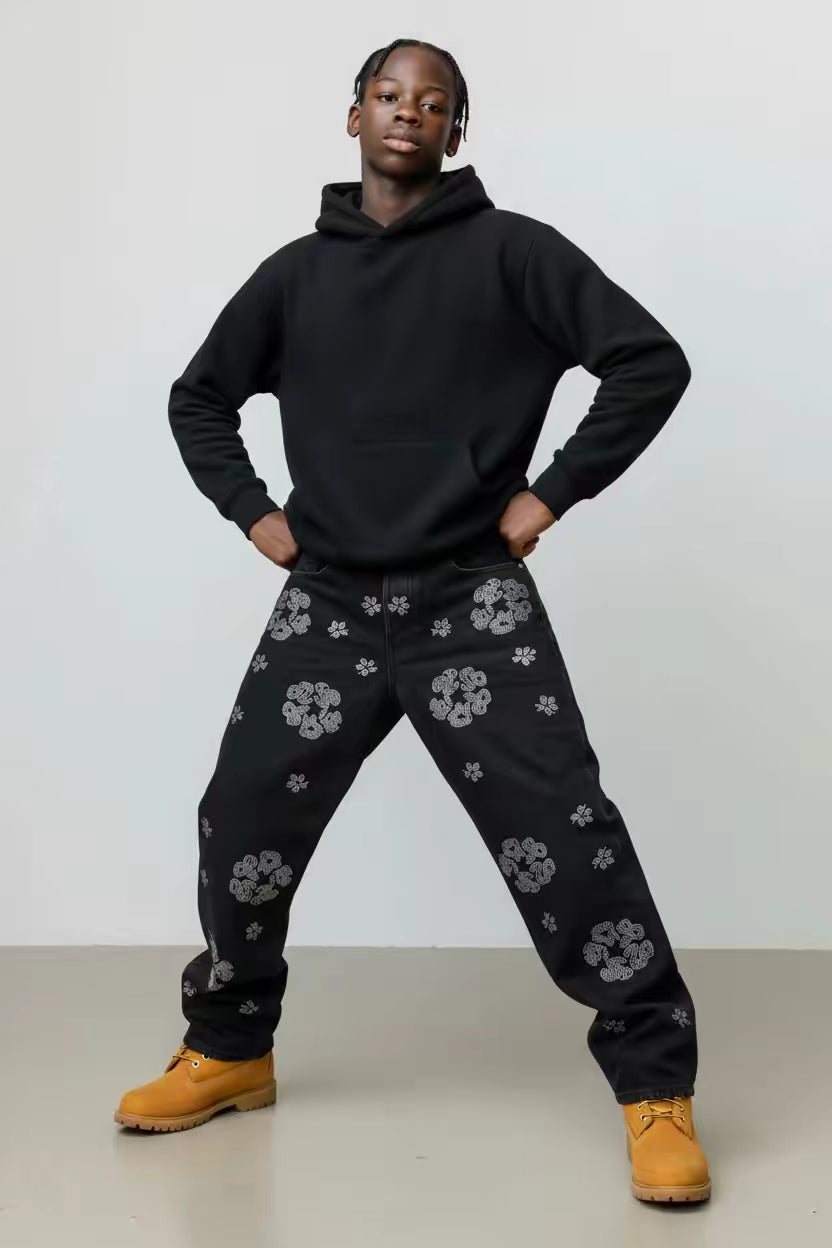 Denim Baggy Fiori