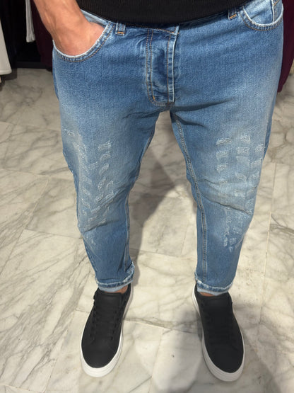 Jeans loose fit con abrasioni col.denim